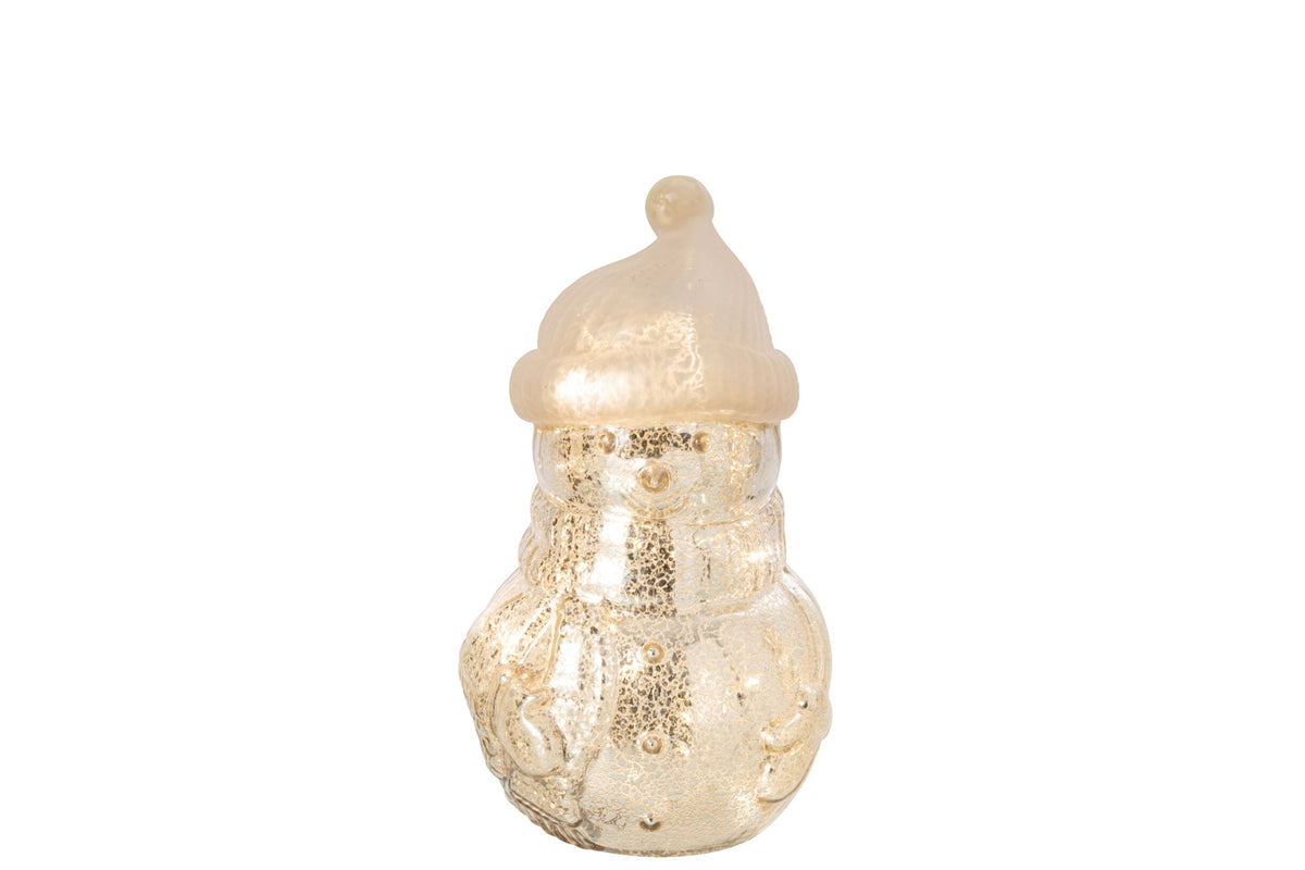 Sneeuwpop met LED klein – glas, zilver, Ø15×27 cm