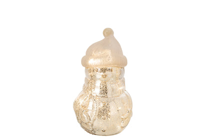 Sneeuwpop met LED klein – glas, zilver, Ø15×27 cm