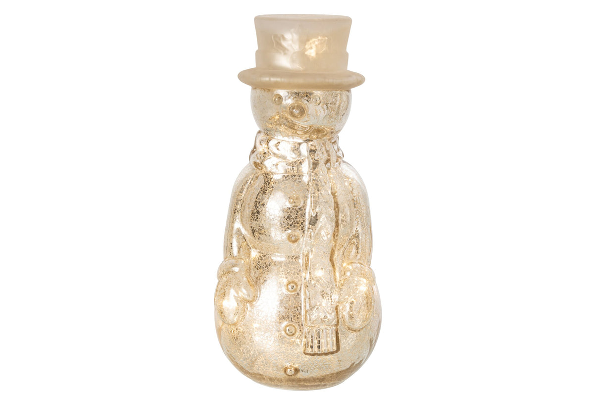 Sneeuwpop met LED groot – glas, zilver, Ø15×33 cm
