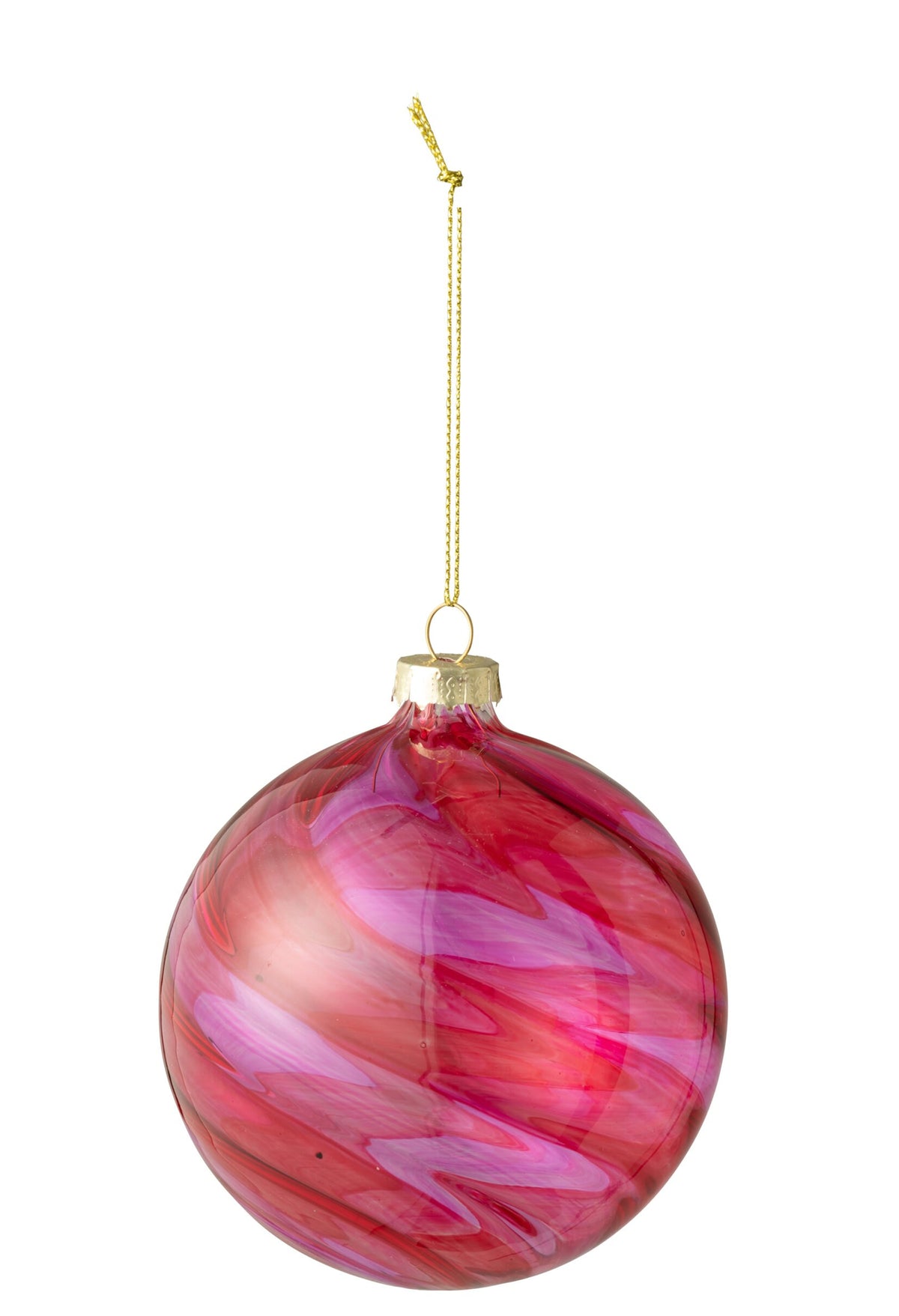 Kerstbal gestreept – glas, rood en roze, Ø10 cm