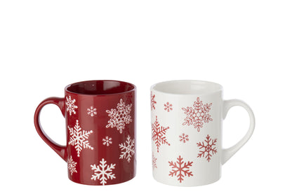 Mok sneeuwvlok doos van 2 – porselein, wit en kerstrood, 8,3 x 8 x 10,6 cm