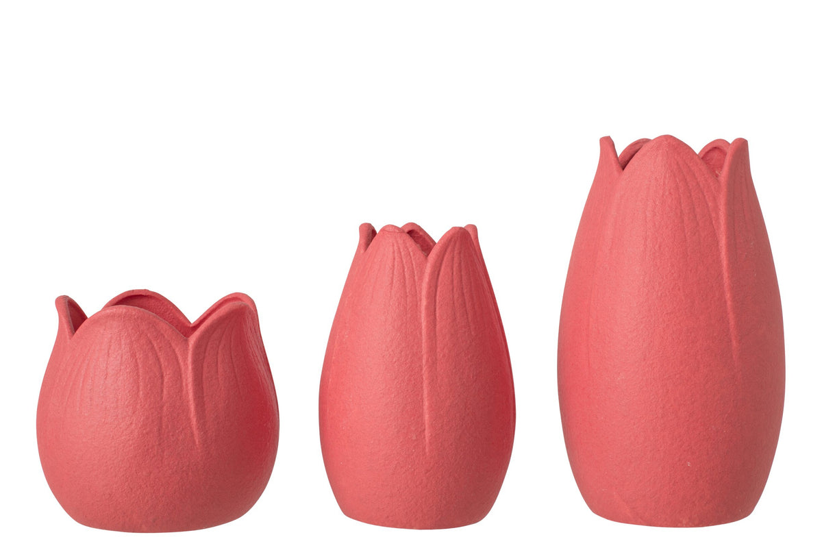 Bloemvazen set van 3 – porselein, kerstrood, 10 cm