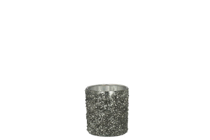 Tealight Holder Glitter Glass Smokey Grey Small