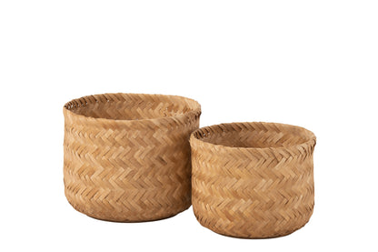 Set Of Two Basket Bamboo Natural