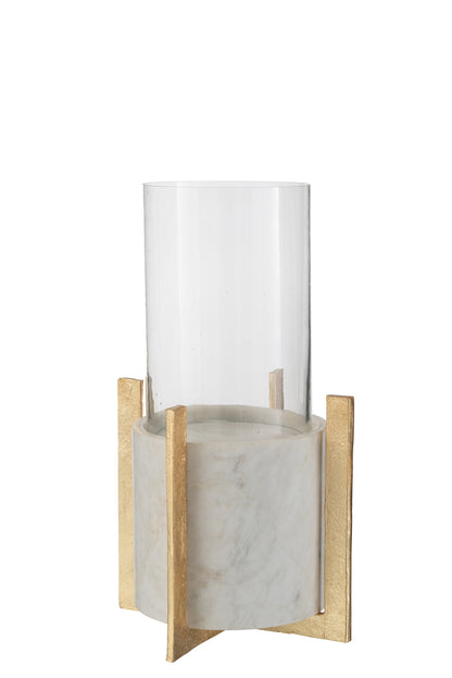 Glass Tealight Marble/Metal Base Grey/Champagne Large