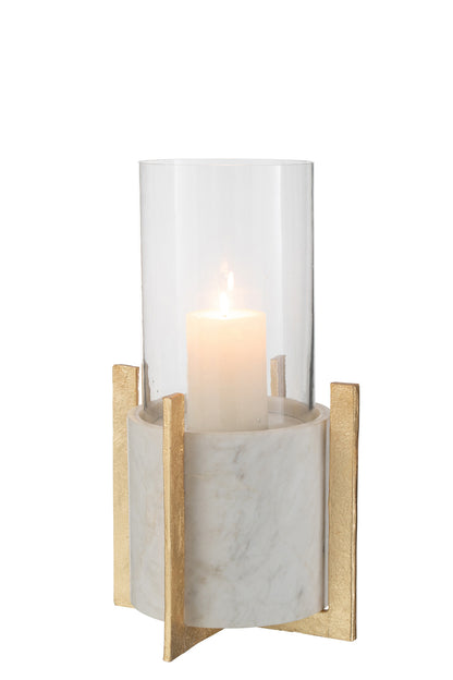 Glass Tealight Marble/Metal Base Grey/Champagne Large