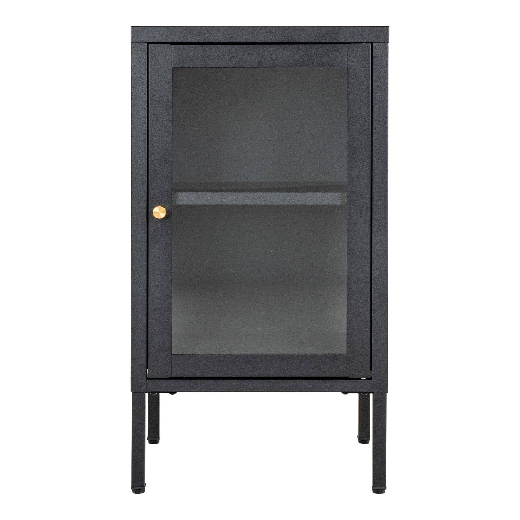 Dalby kast van staal in zwart met glazen deur 38×35×70 cm