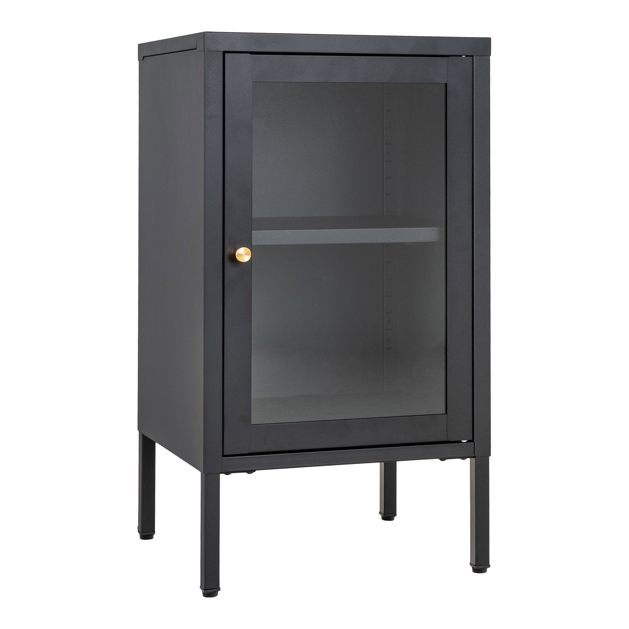 Dalby kast van staal in zwart met glazen deur 38×35×70 cm