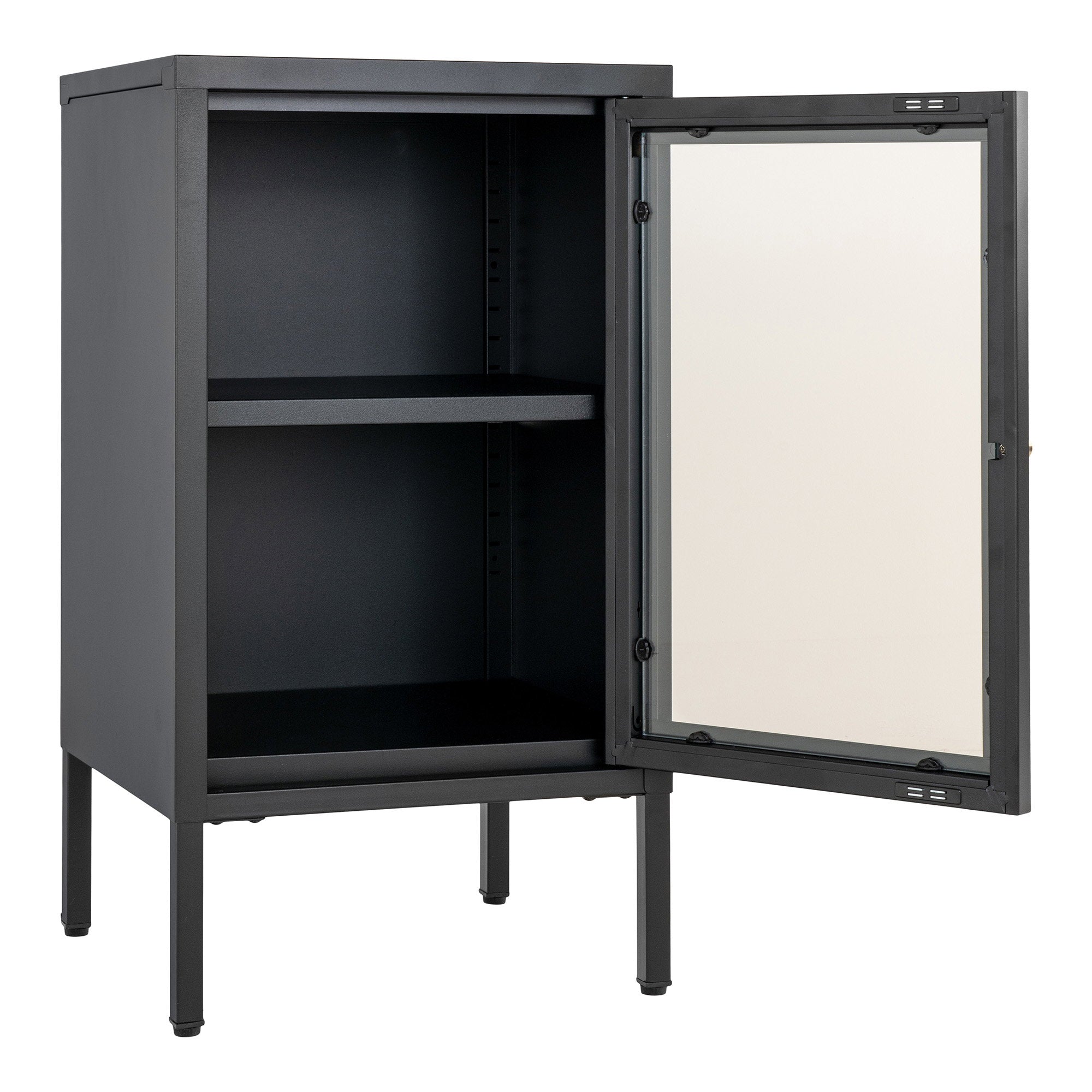Dalby kast van staal in zwart met glazen deur 38×35×70 cm