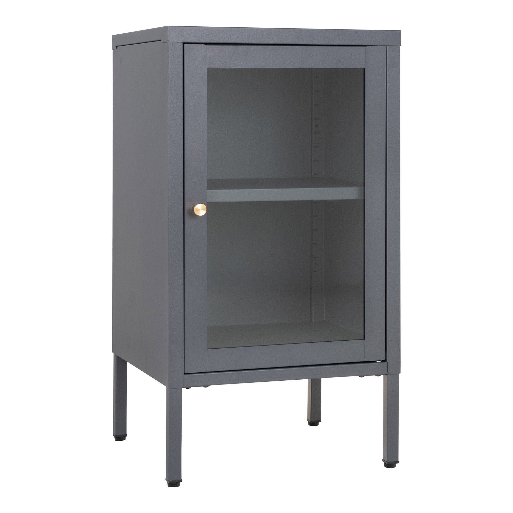 Dalby kast van staal in grijs met glazen deur 38×35×70 cm