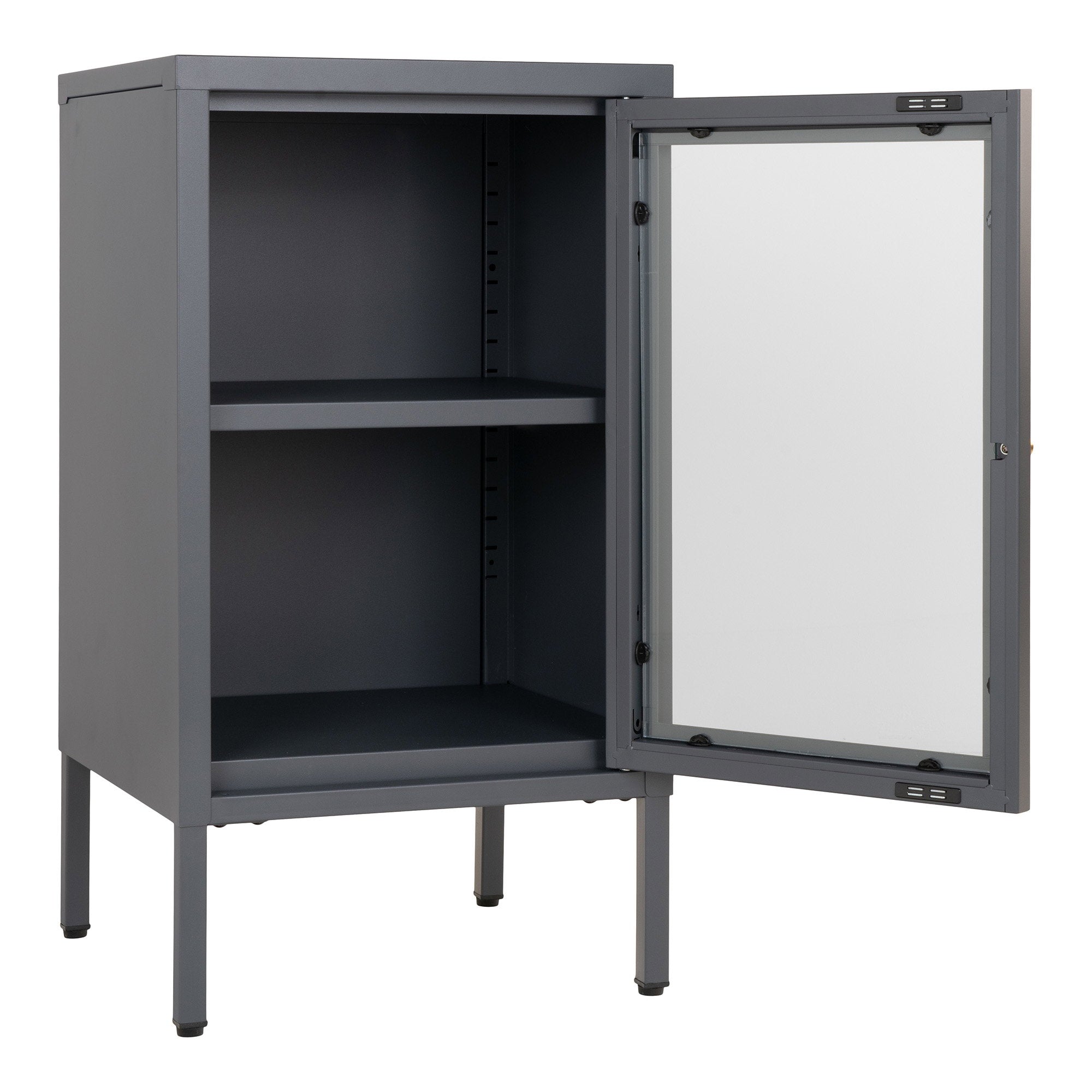 Dalby kast van staal in grijs met glazen deur 38×35×70 cm