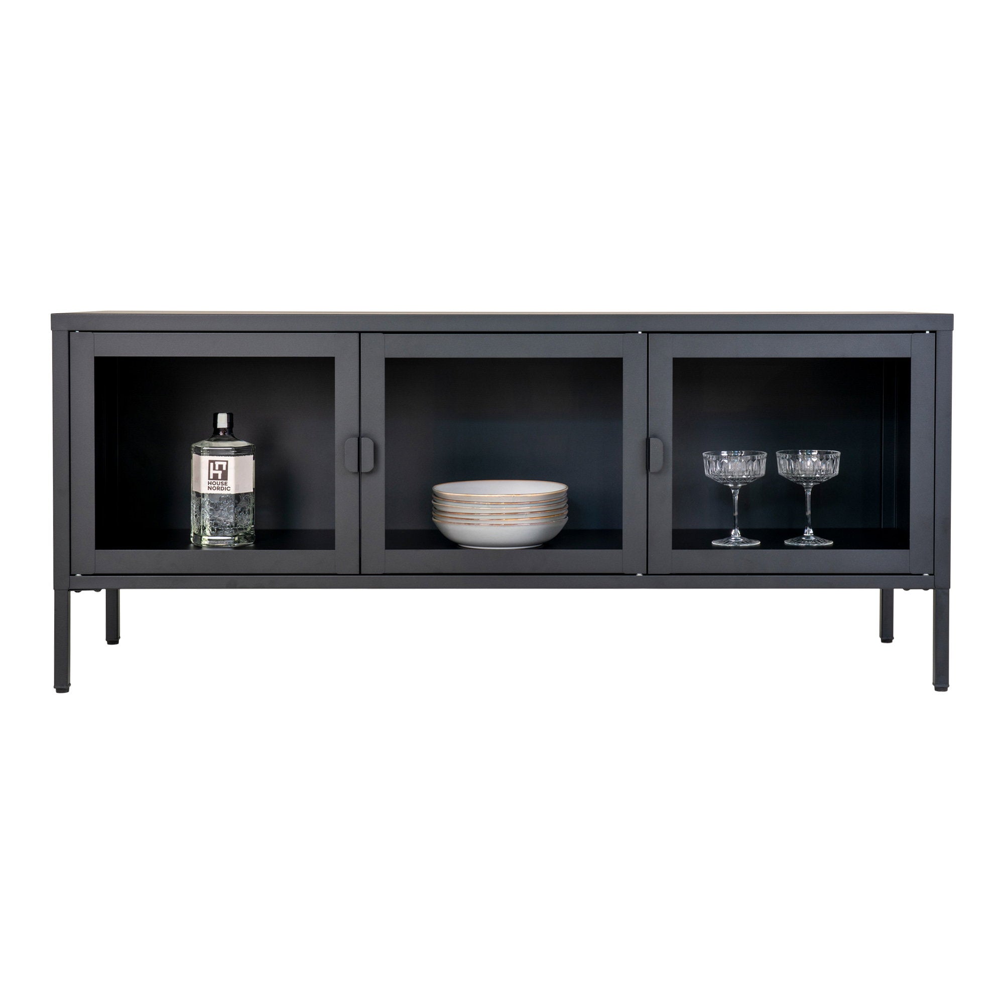 BRISBANE TV MEUBEL ZWART | GLAS EN STAAL 130 CM