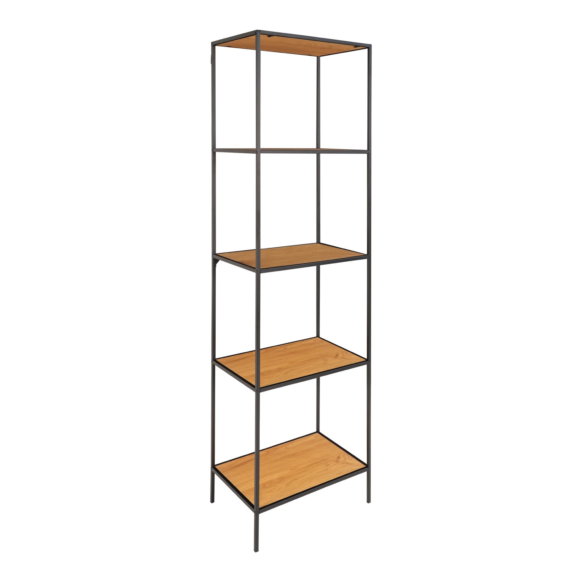 Vita kast met 5 planken in eiken look met zwart frame