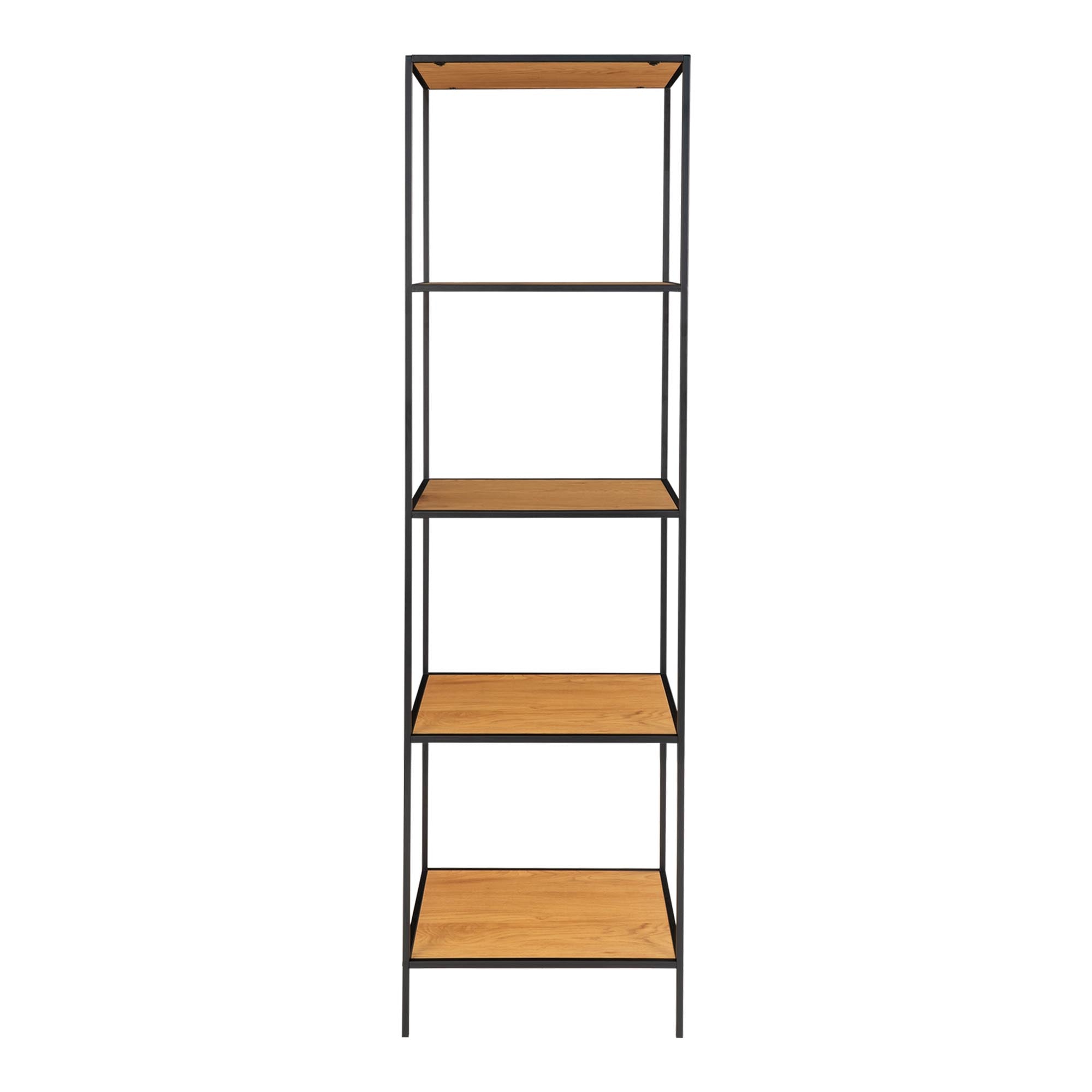Vita kast met 5 planken in eiken look met zwart frame