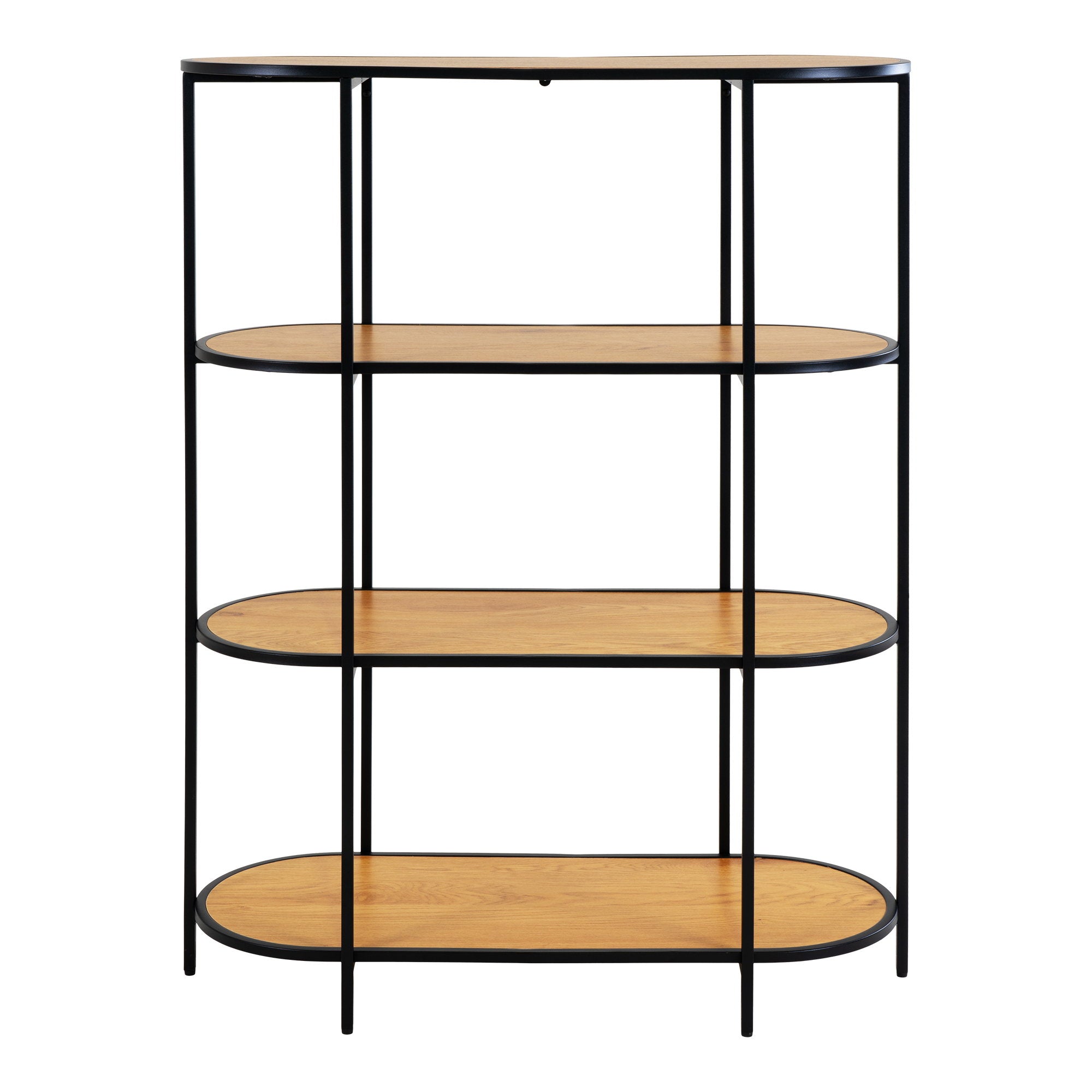 Vita kast met 4 planken in eiken look met zwart frame