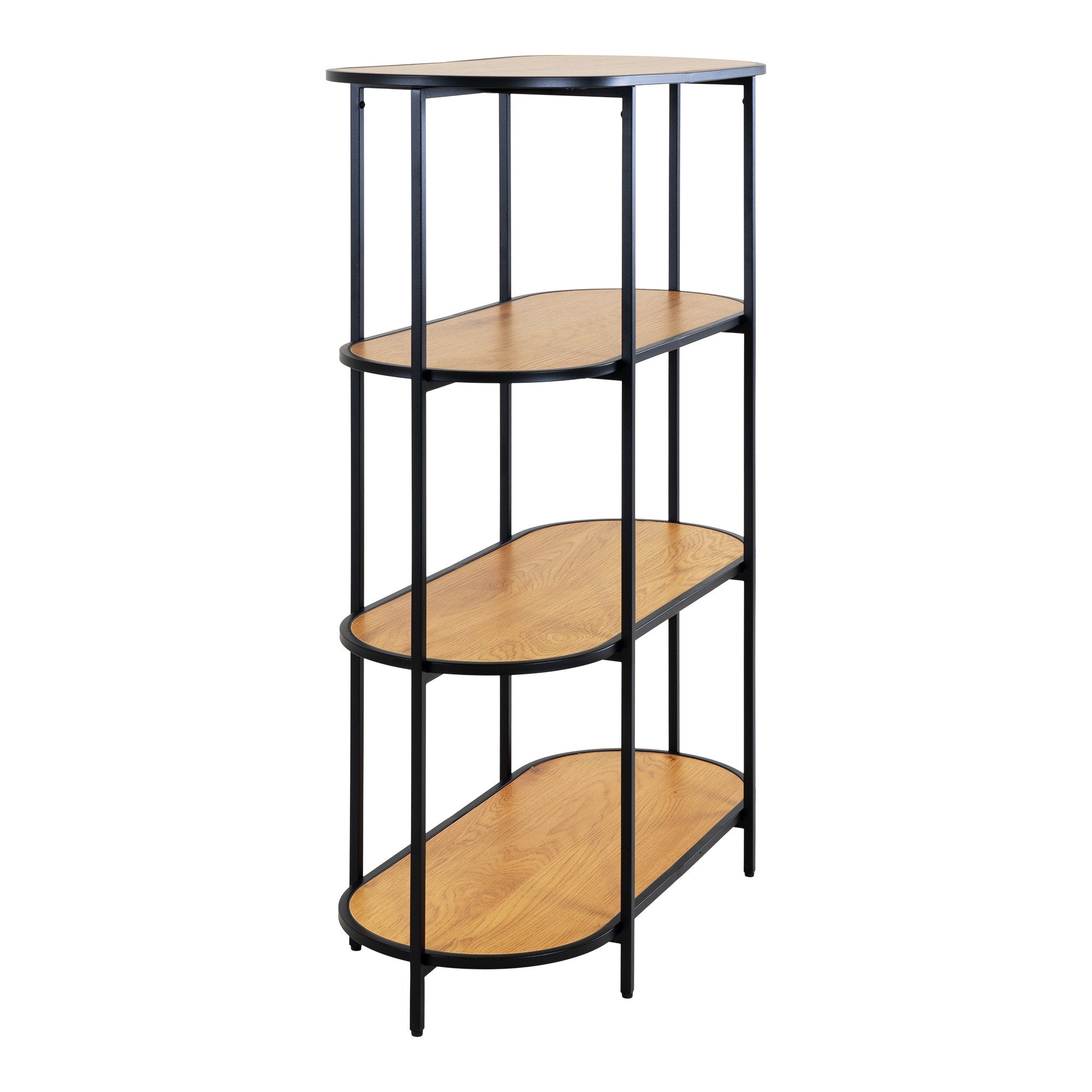 Vita kast met 4 planken in eiken look met zwart frame