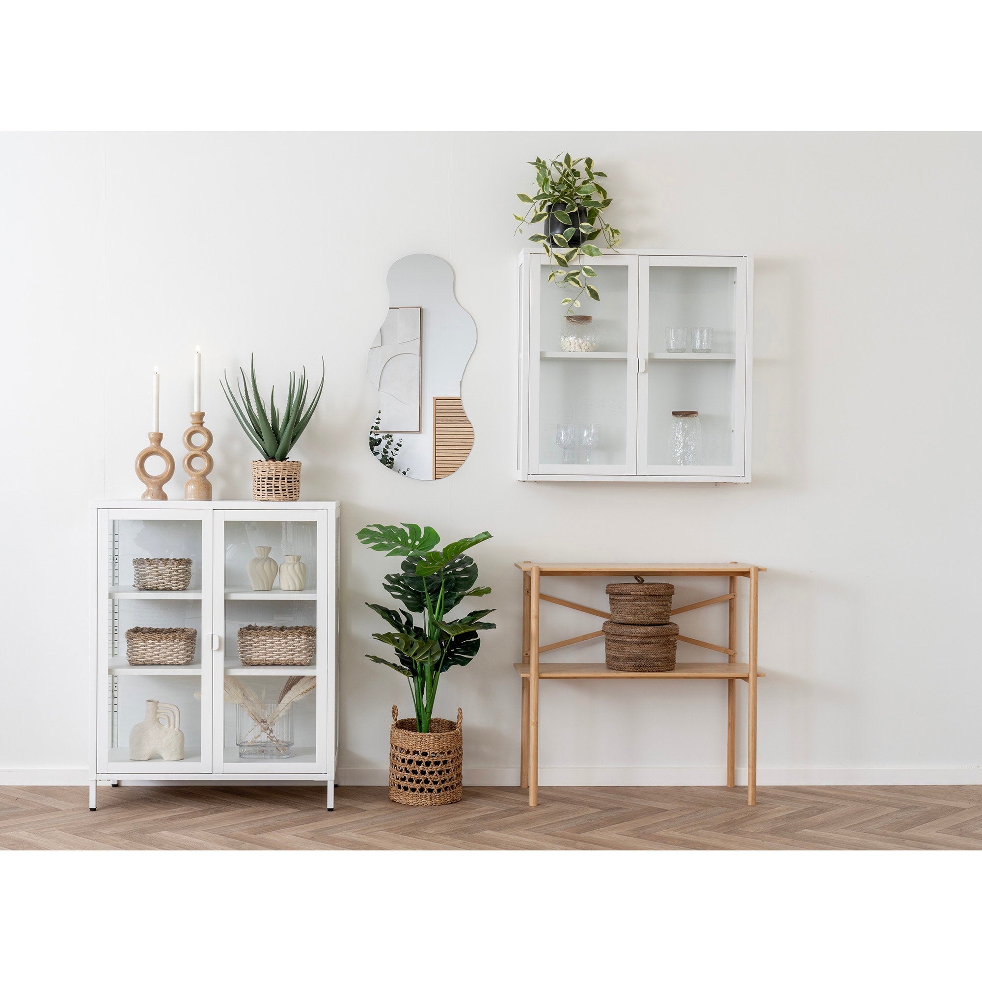 Brisbane Hanging Display Cabinet - Hanging Display Cabinet, 2 glass doors, steel, white 80x18x80 cm