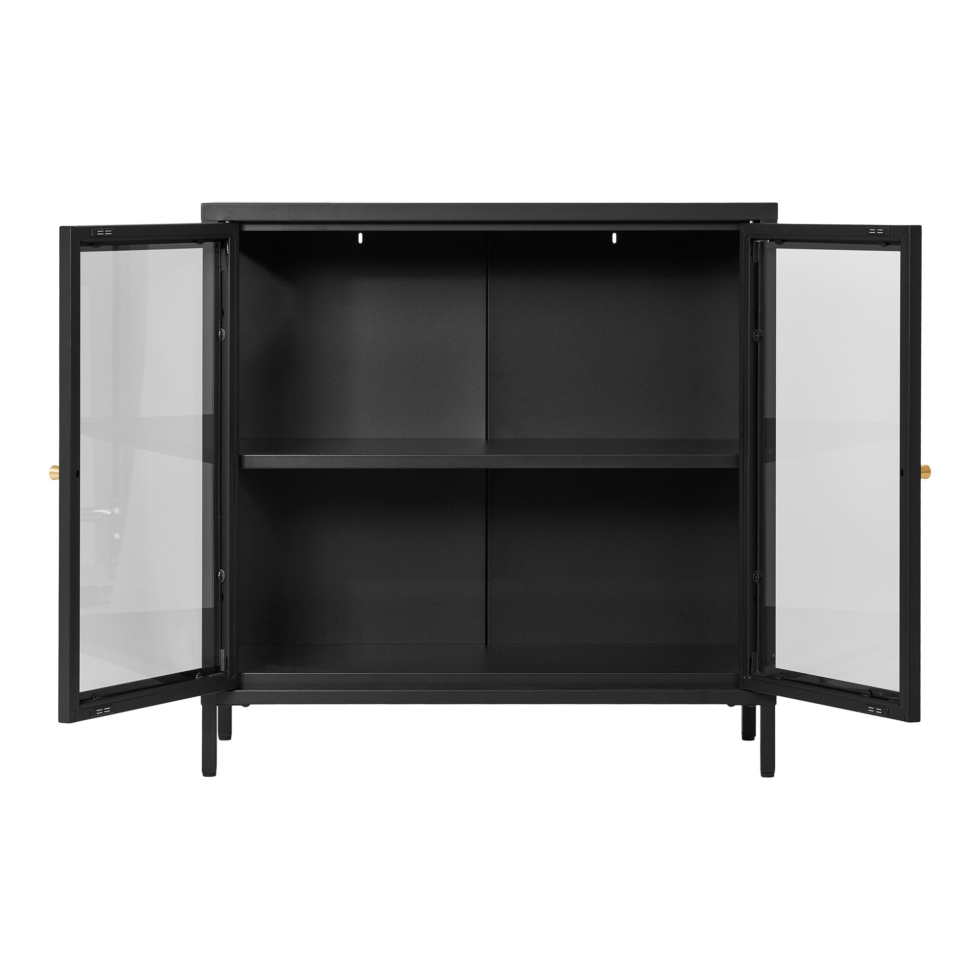 Dalby vitrinekast van staal in zwart met 2 glazen deuren 80×35×80 cm