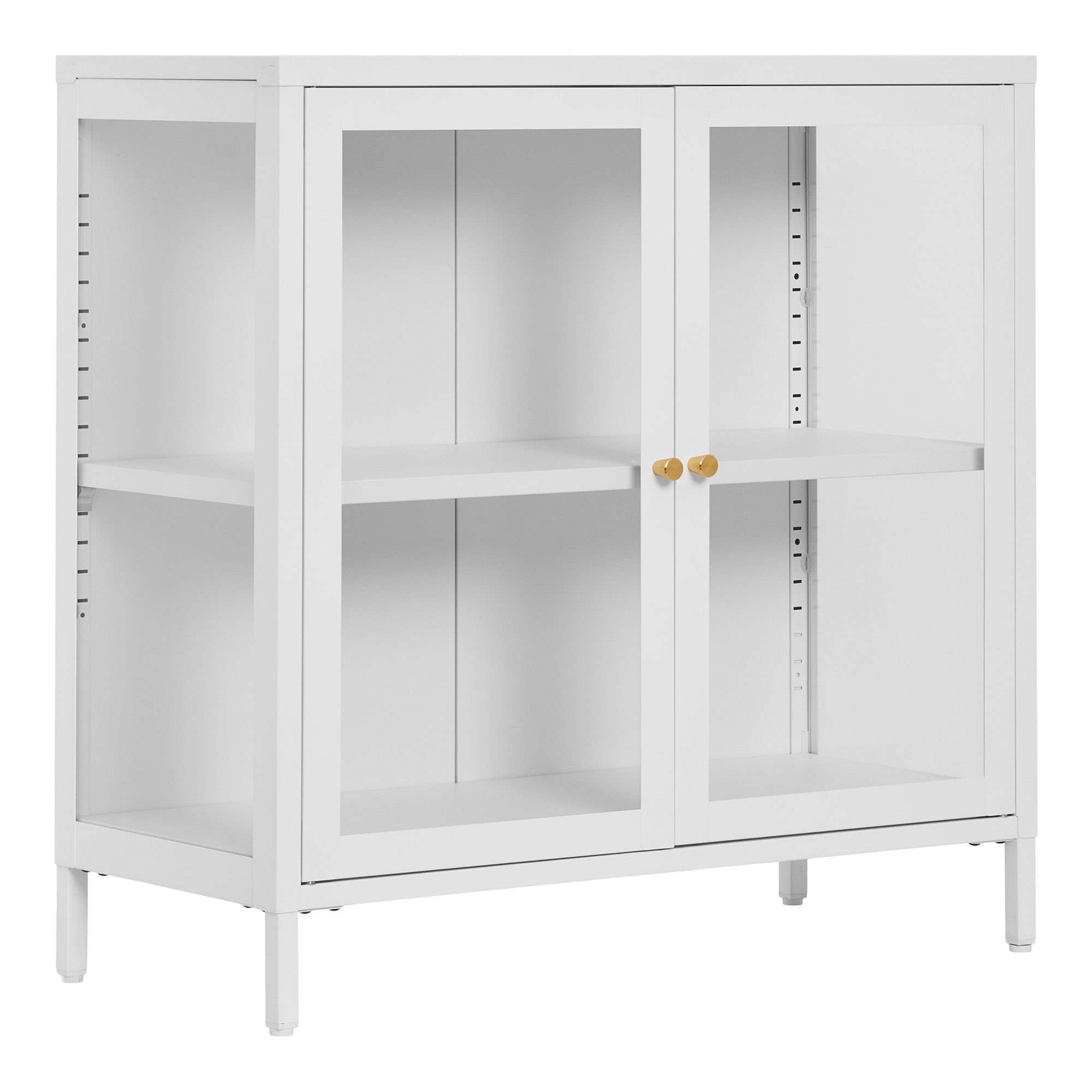 Dalby vitrinekast van staal in wit met 2 glazen deuren 80×35×80 cm