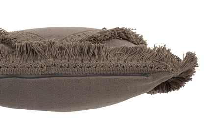 Quadratisches Kissen mit Fransen aus Baumwolle, taupe