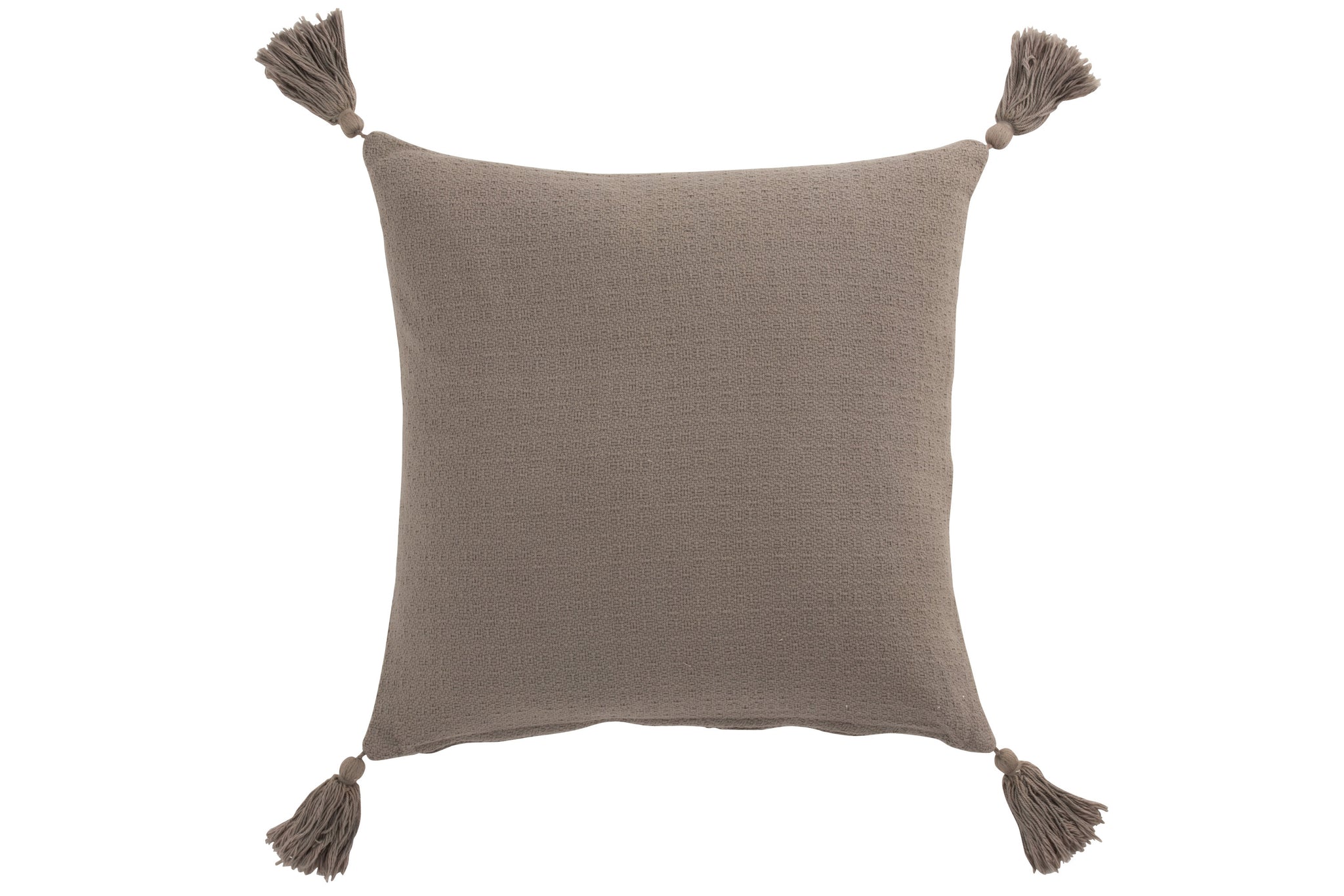 Kissen mit Blume und Quasten, Baumwolle, Taupe