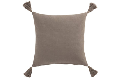 Kissen mit Blume und Quasten, Baumwolle, Taupe