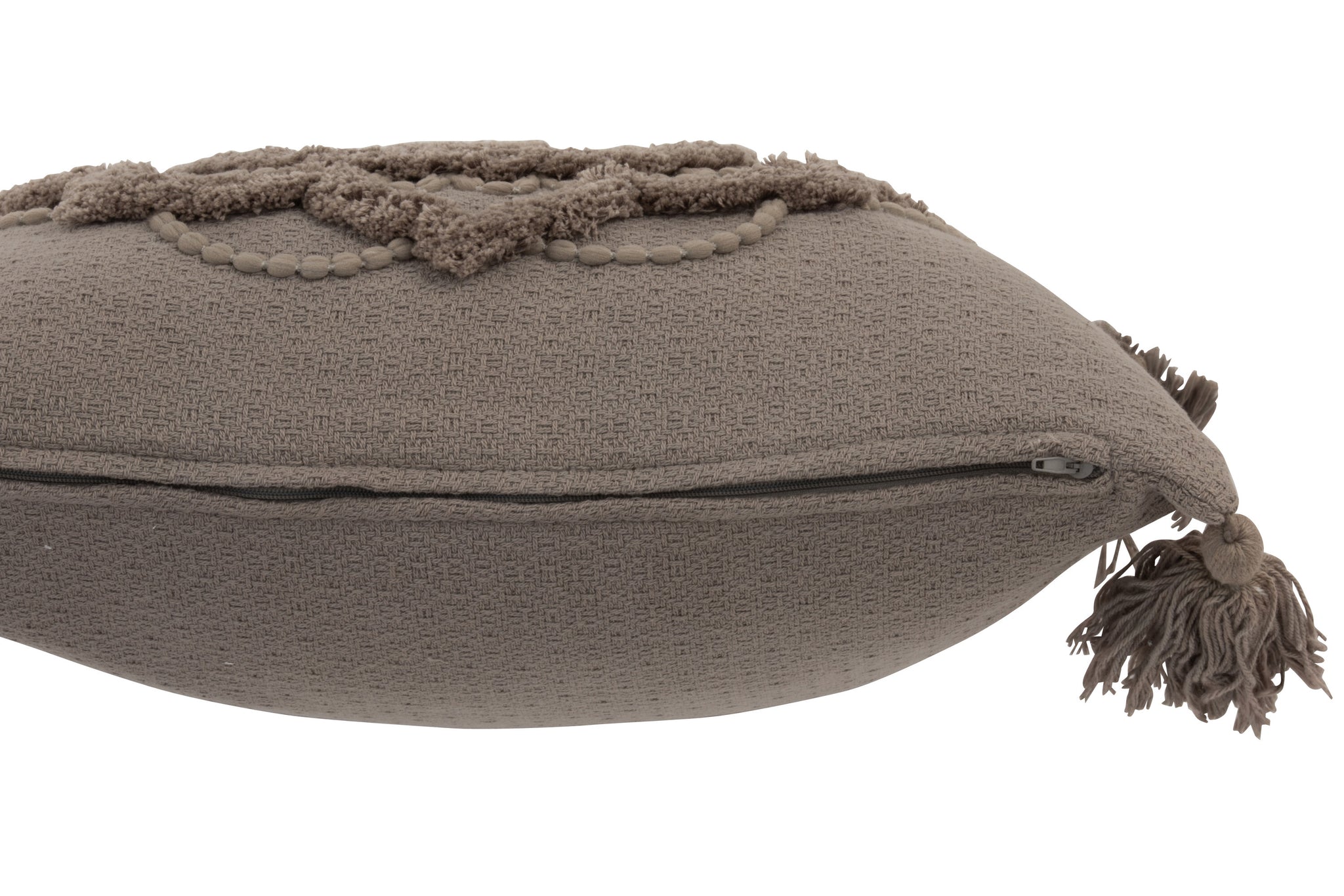 Kissen mit Blume und Quasten, Baumwolle, Taupe