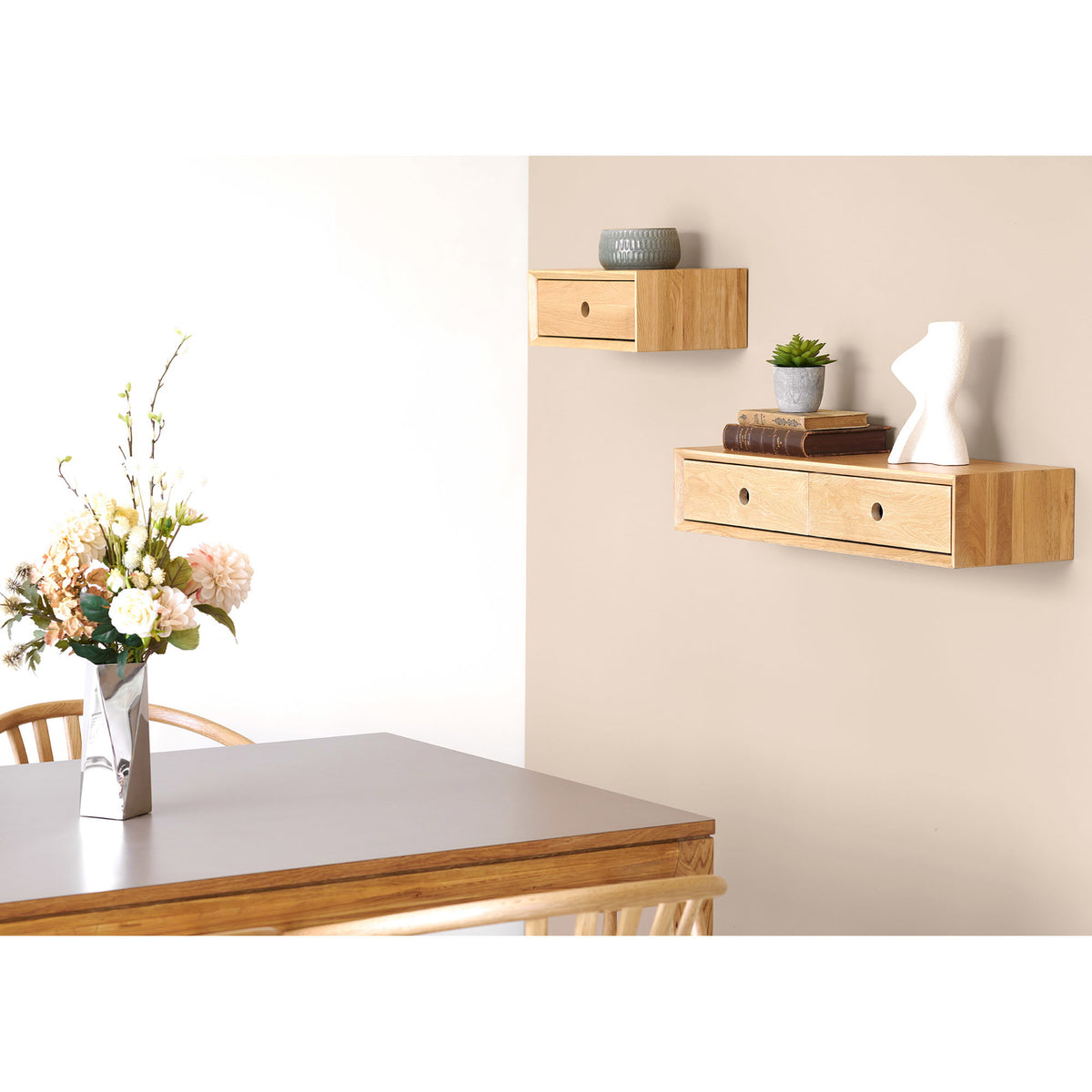 Luzern Wandkonsole - Wandkonsole, 1 Schublade, lackierte Eiche 40x25x15 cm