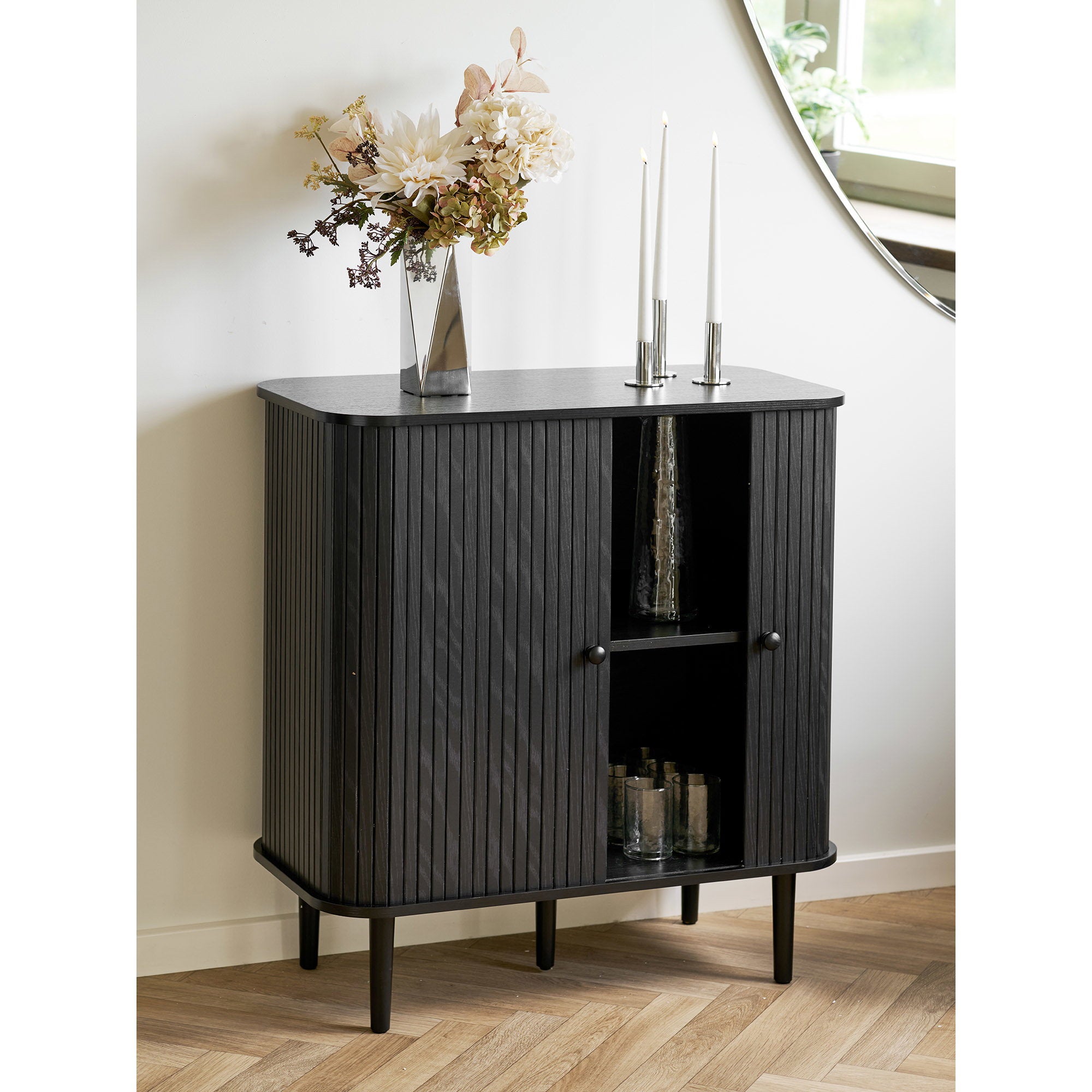 Nikko Sideboard - Sideboard, 2 Türen, schwarz 80x40x87 cm