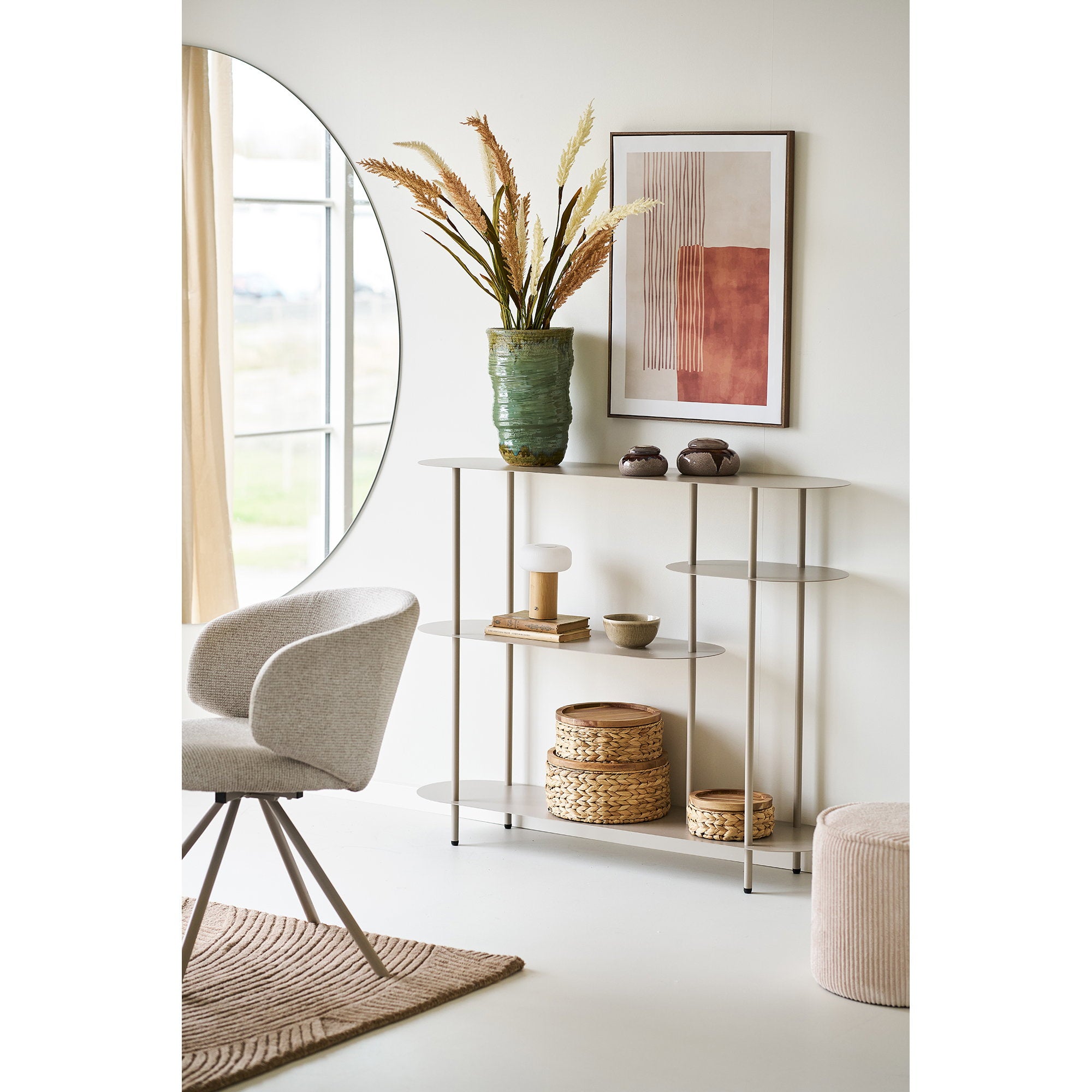 Rieti Shelving Unit - Shelving unit, 4 shelves, metal, sand 31x118x97 cm