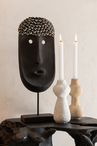 Face Stand Ethnic Stone/Resin Black Large