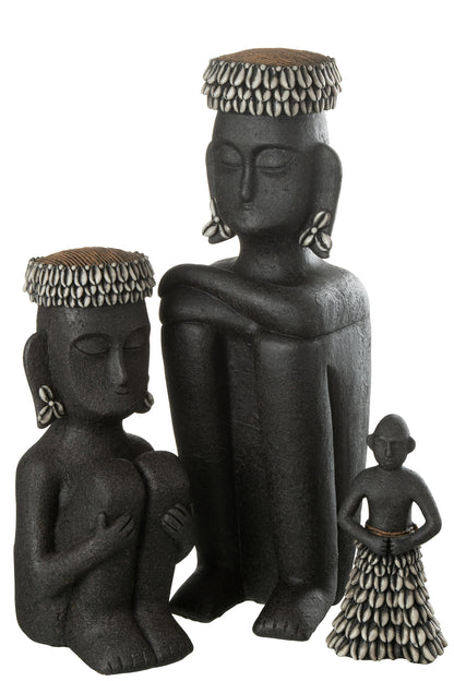 Statue Sitting Ethnic Stone/Resin Black Large