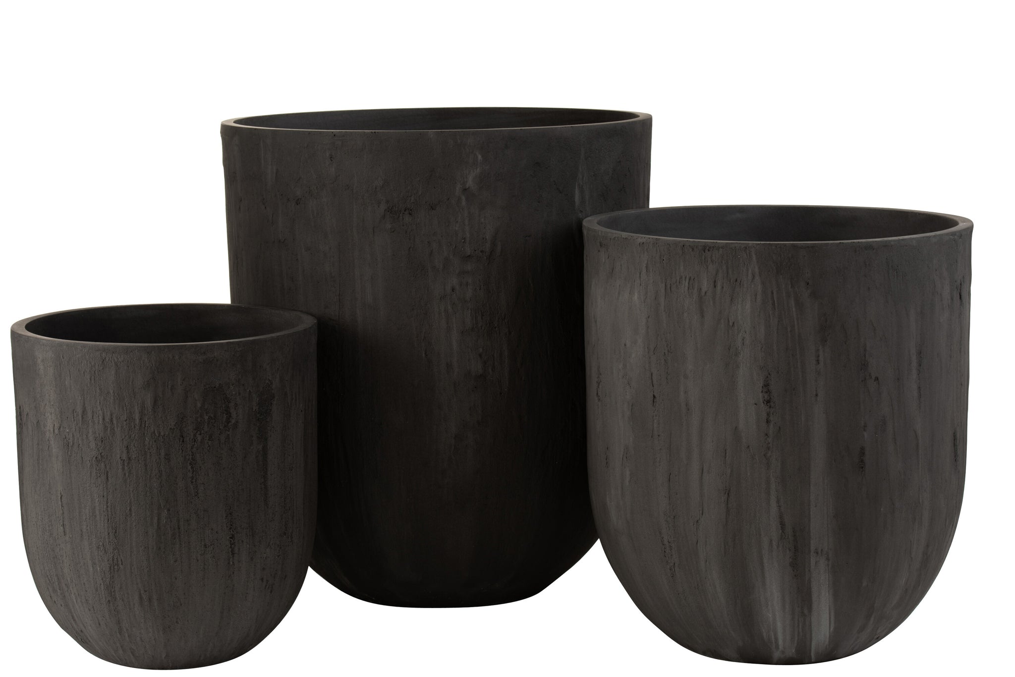 Set Of 3 Vases Round Ceramic High Black