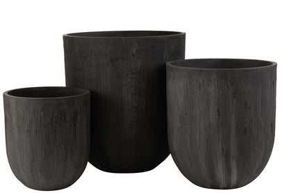 Set Of 3 Vases Round Ceramic High Black