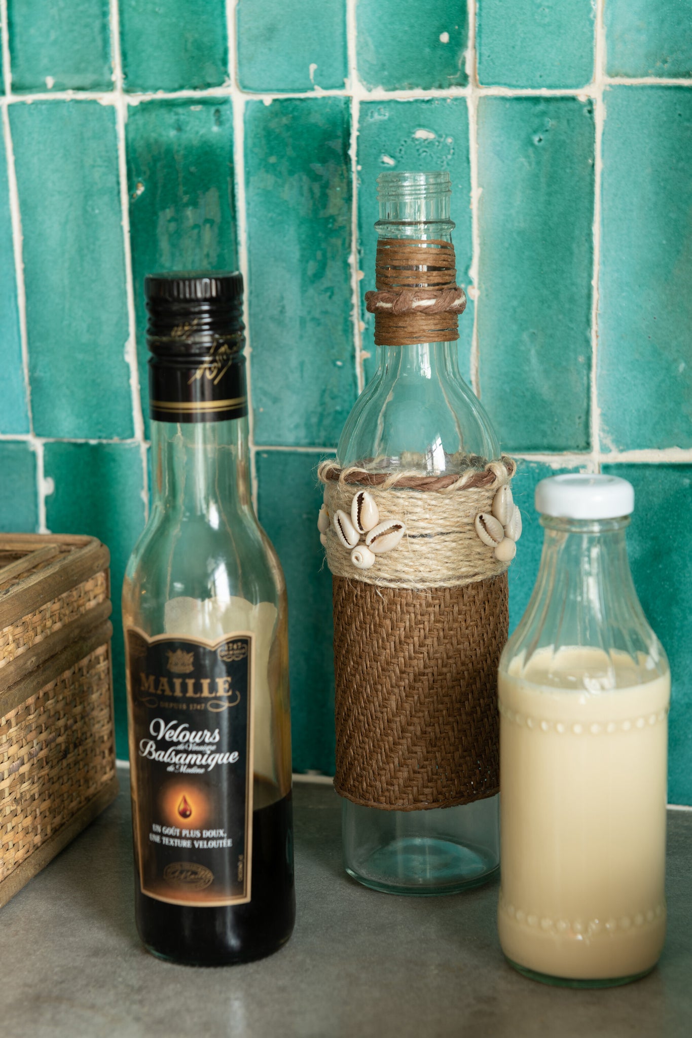 Bottle Decoration With Shells Glass Brown