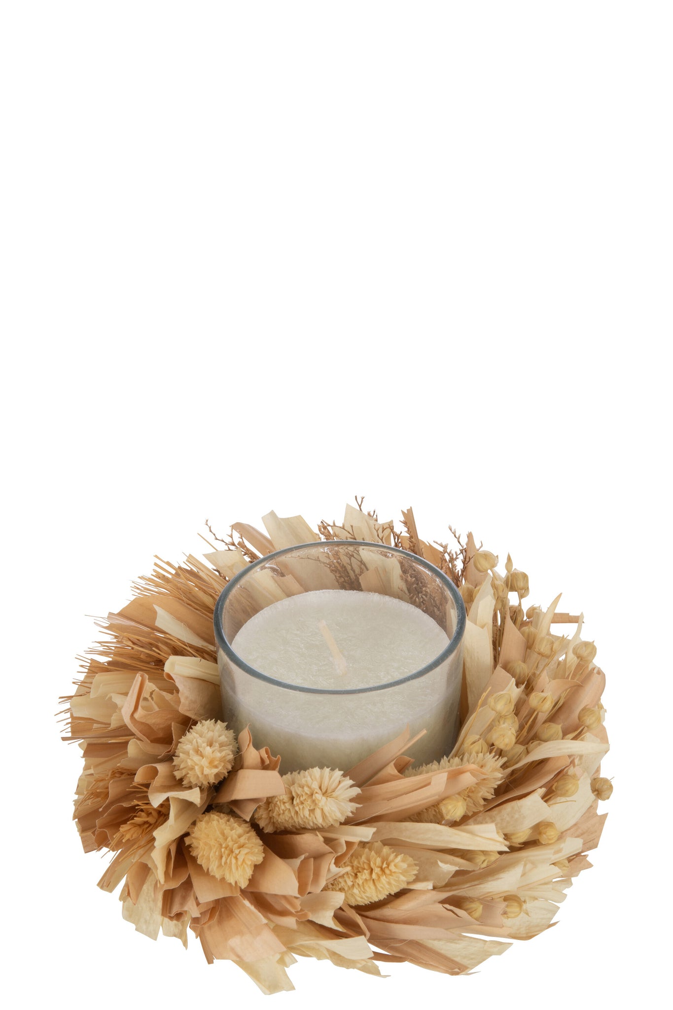 Candle Flowers Round Glass White/Natural 24H