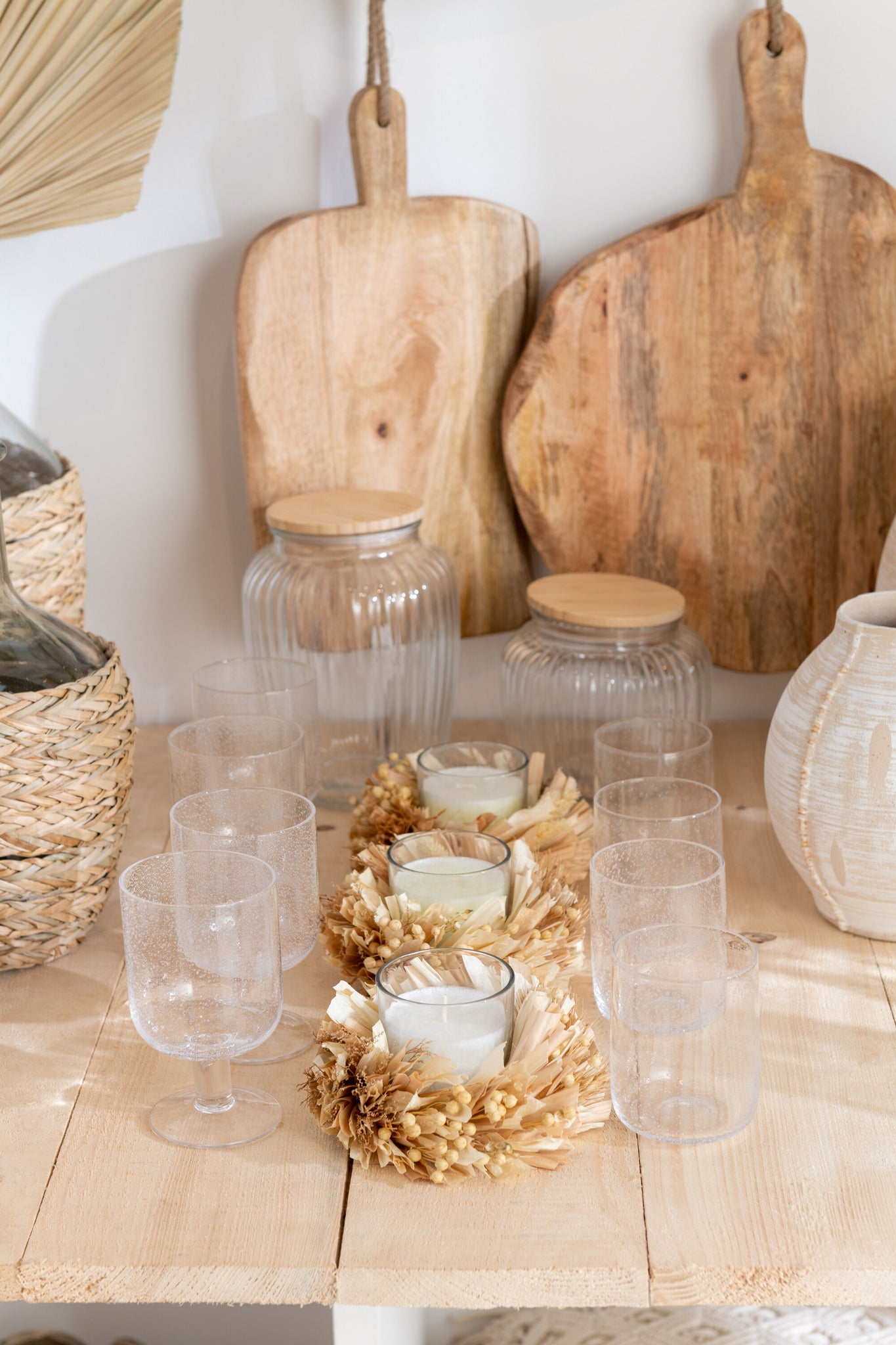 Candle Flowers Round Glass White/Natural 24H