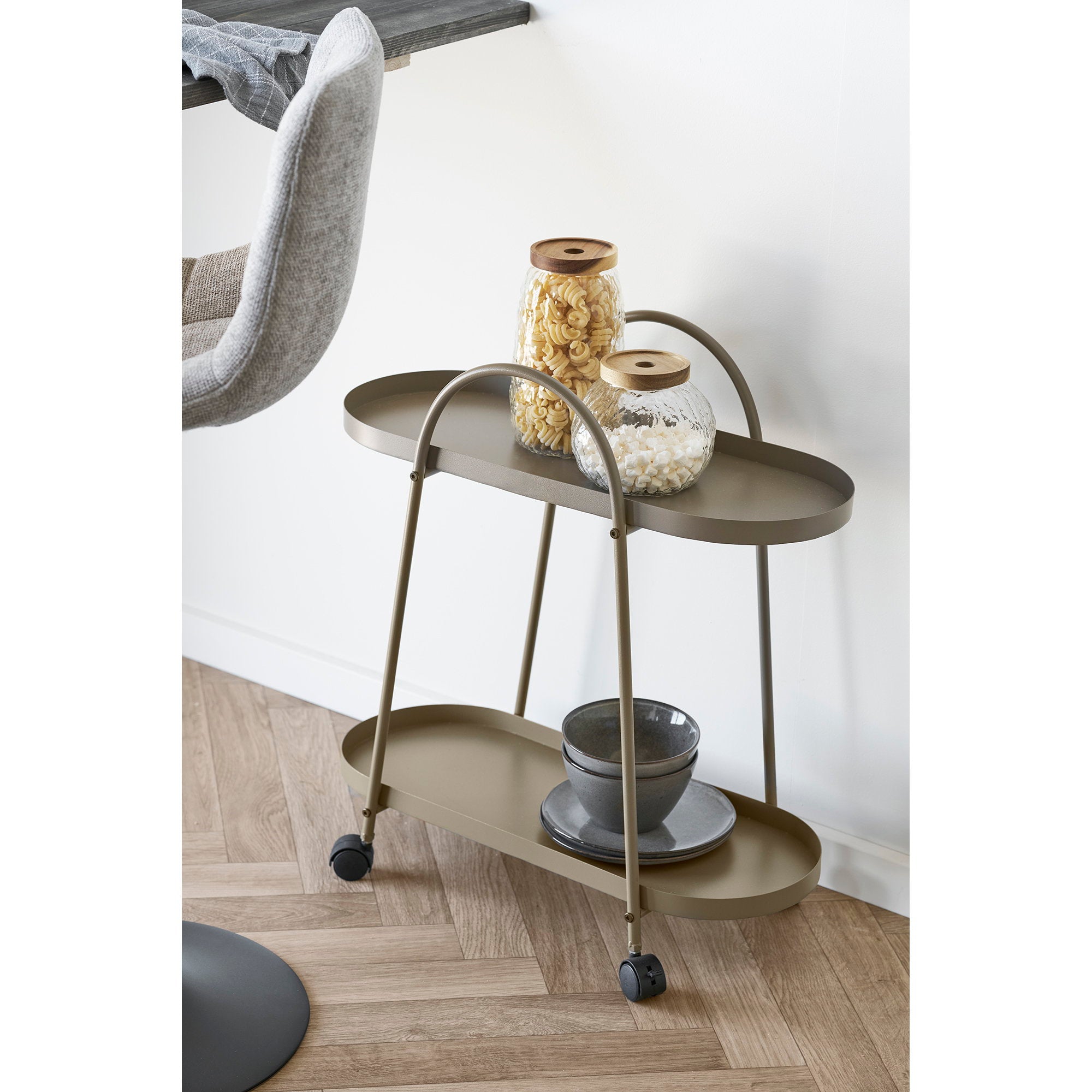 Empoli Bar Trolley - Bar trolley, 2 shelves, steel, brown 27,5x60x64 cm