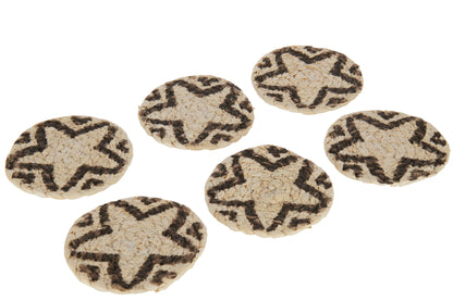 Set Of 6 Coasters Round Star Cornhusk Natural/Brown