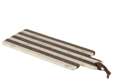 Shelf Rectangular Stripe Marble White/Brown Large