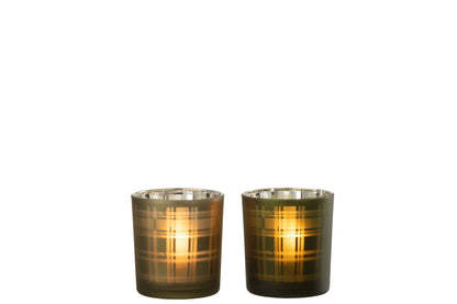 Tealight Holder Rectangles Glass Green Small Assortment Of 2