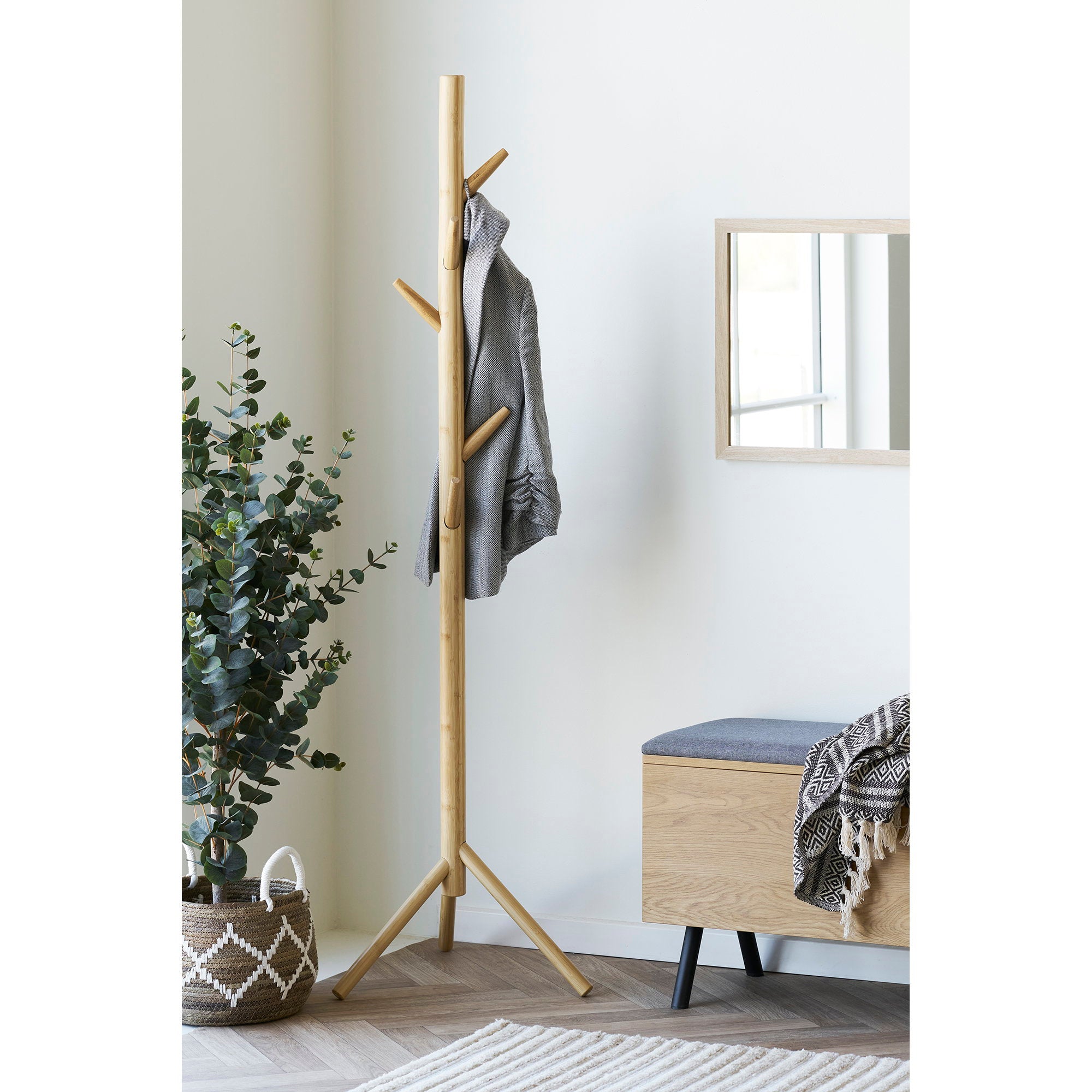 Wandgarderobe Wanaka - Garderobenständer, Bambus, Natur 50x163 cm