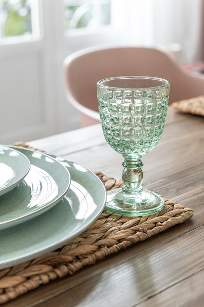 Stemmed Glass Embossed Design Glass Green Large