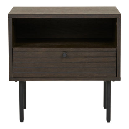 Kyoto Side Table - Side table, 1 drawer, oak veneer, smoked, black metal legs 50x40x50 cm