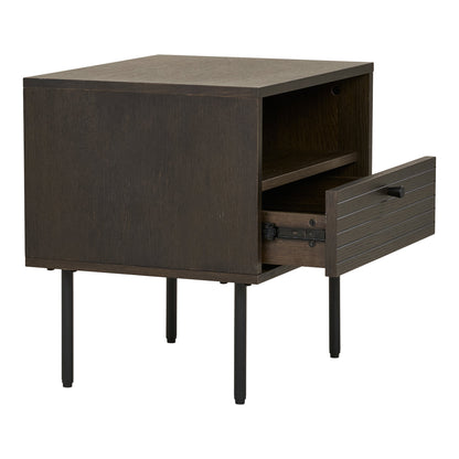 Kyoto Side Table - Side table, 1 drawer, oak veneer, smoked, black metal legs 50x40x50 cm