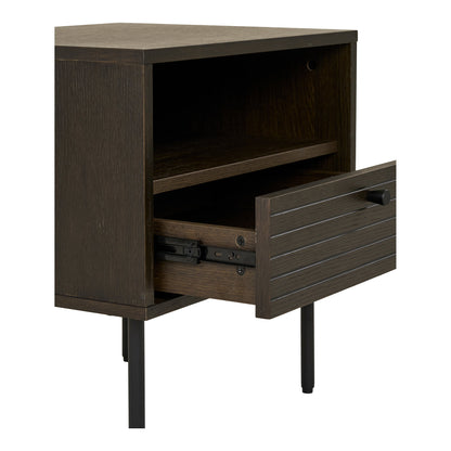 Kyoto Side Table - Side table, 1 drawer, oak veneer, smoked, black metal legs 50x40x50 cm