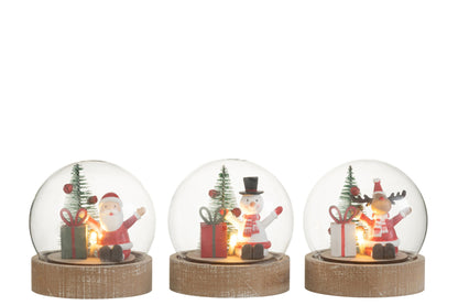 Stolp met LED kerstman, rendier en sneeuwpop – set van 3, eucalyptushout en glas, meerkleurig, 10 cm