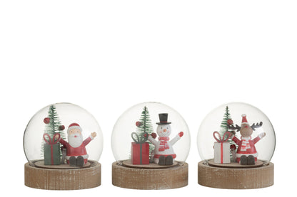 Stolp met LED kerstman, rendier en sneeuwpop – set van 3, eucalyptushout en glas, meerkleurig, 10 cm