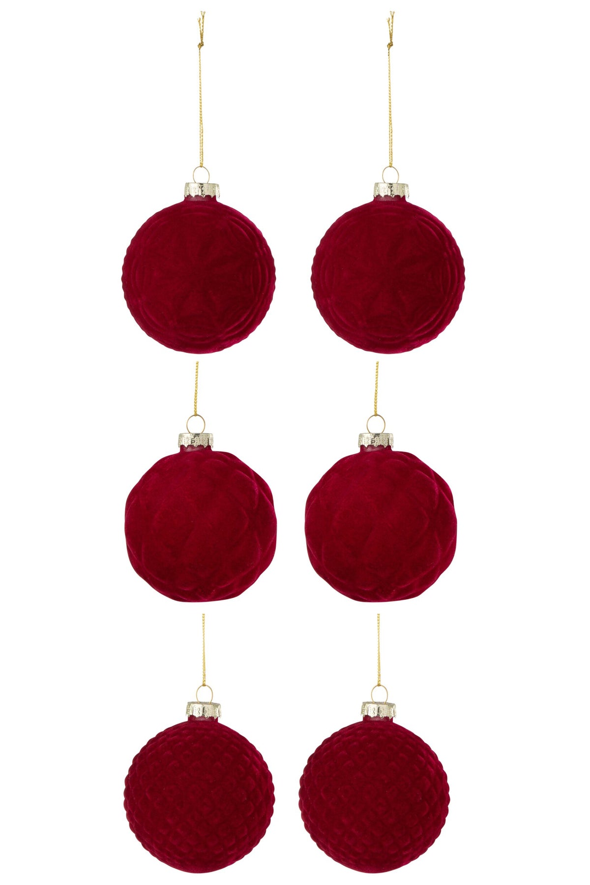Kerstballen doos van 6 velvet – glas, rood, Ø8 cm