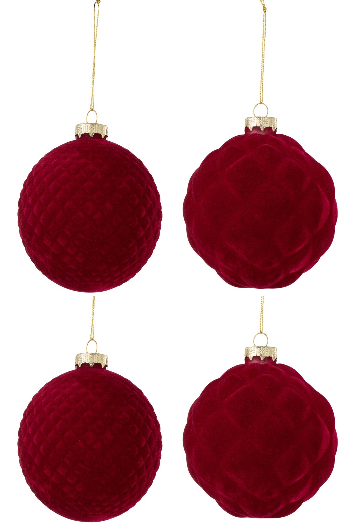 Kerstballen velvet doos van 4 – glas, rood, Ø10 cm